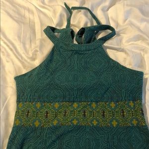 Floor length green patterned dress